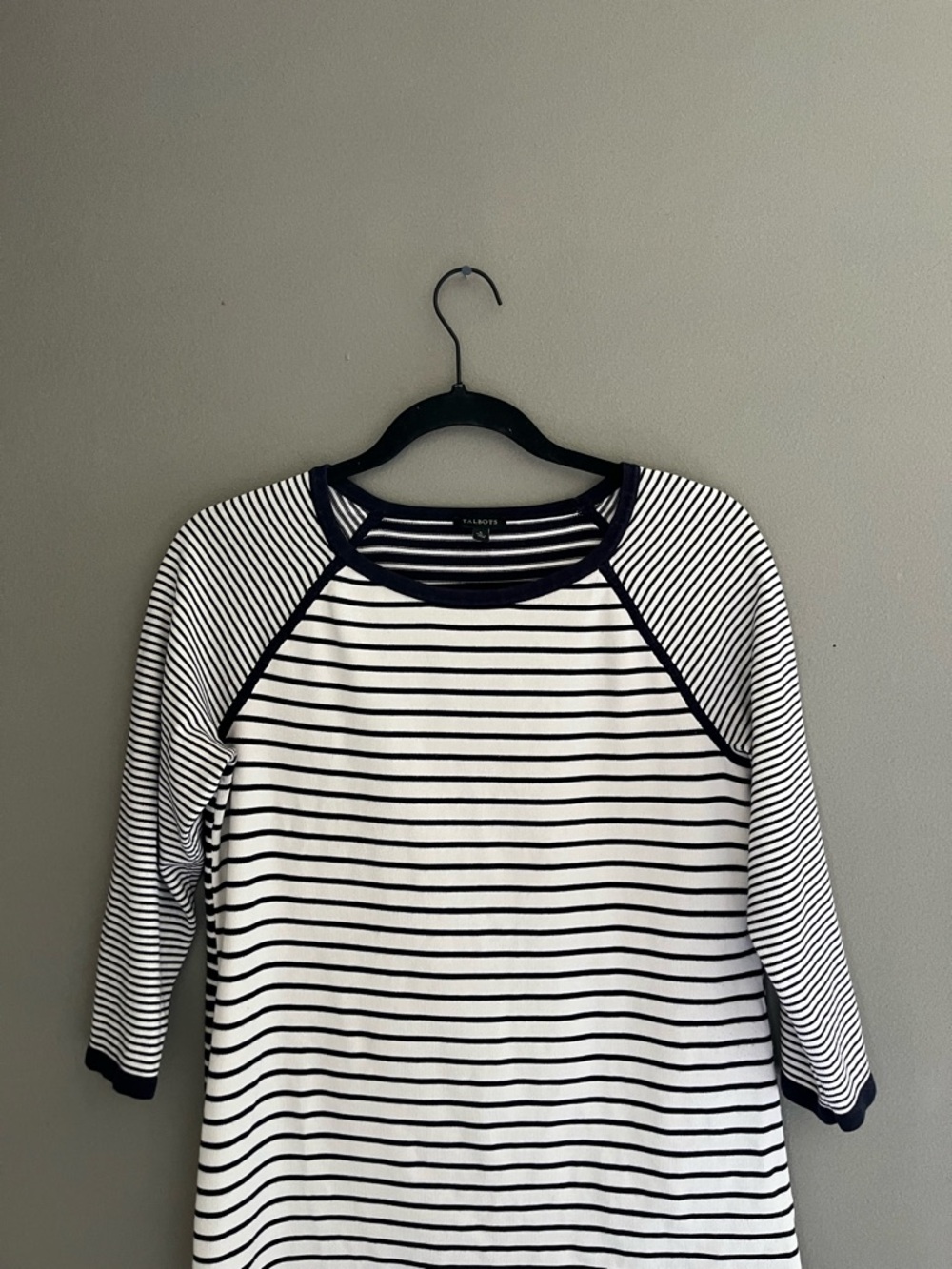 Talbots Black & White Striped Raglan Tee Classic Fit Preppy Nautical Small - Picture 3 of 7